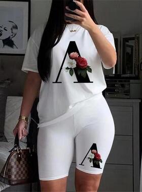 Summer Two Piece Sets Women Letter Printed T Shirts+Shorts