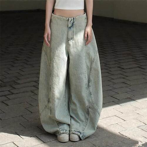 欧美休闲宽松阔腿直筒牛仔裤女 Casual Jeans Denim Pants Women