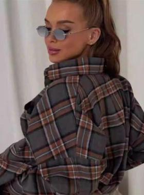 秋款复古格子宽松长袖衬衫女loose long sleeved shirt for women