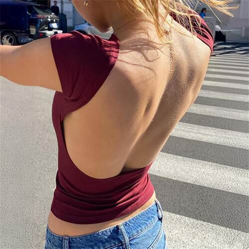 欧美性感修身短袖露背T恤上衣女 sexy crop top tee tshirt women