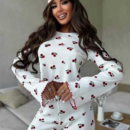 Women printed pajamas home clothing set 欧美风睡衣家居服套装