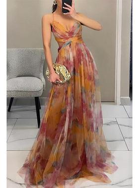 欧美吊带度假休闲聚会派对晚礼服连衣裙Sexy Party Evening Dress