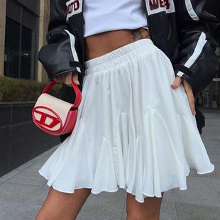 新款 Solid skirt欧美夏季 pleated 拼接迷你纯色百褶半身裙 color