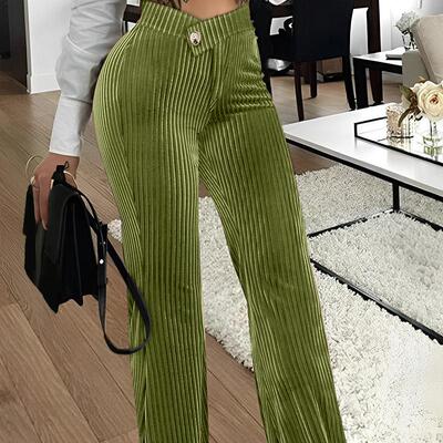 Casual High Waist Corduroy Trousers丝绒不对称腰头休闲长裤