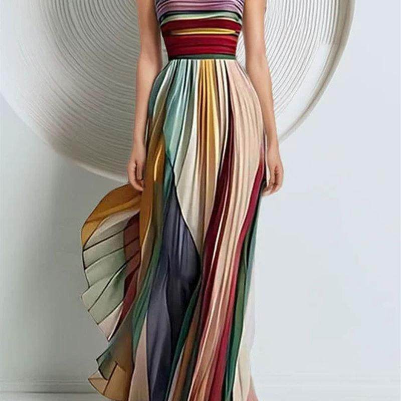 性感抹胸印花彩色长裙礼服连衣裙  Colorful Long Dress