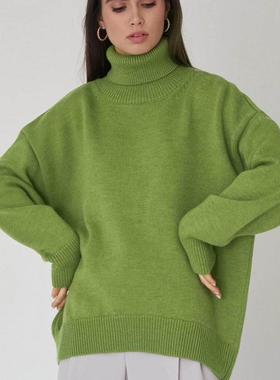 新款秋冬舒适宽松百搭气质套头高领毛衣turtleneck loose sweater