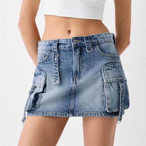 欧美时尚牛仔短裙水洗修身包臀半身裙 Sexy Hip Denim Mini Skirt
