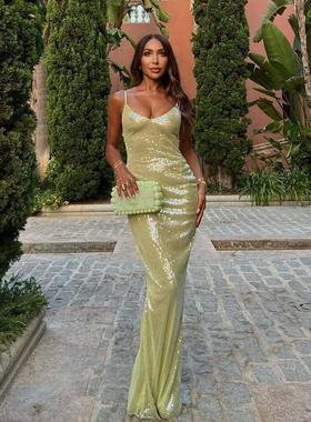 Sexy Backless Evening Dress   性感吊带露背修身亮片礼服长裙