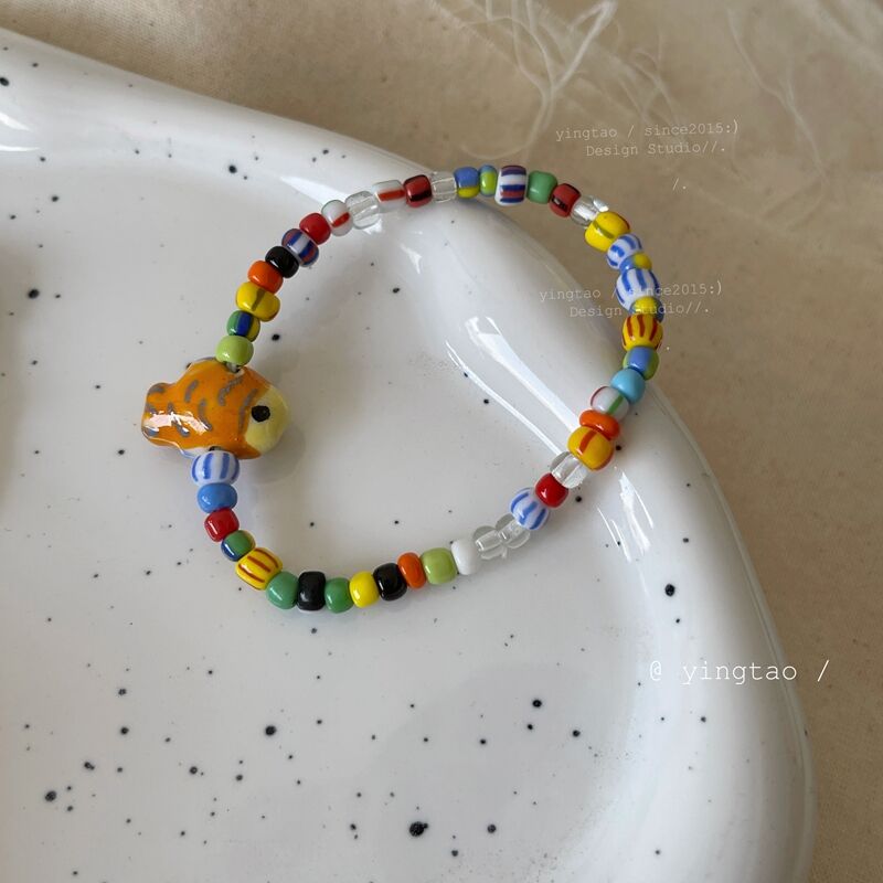 速发cat dog cartoon colorful rice beads beaded bracelet Elas