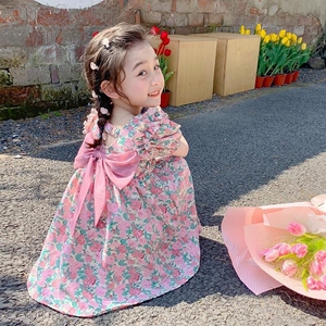 极速女童连衣裙夏季碎花裙洋气新款女宝R宝公主裙休闲裙子