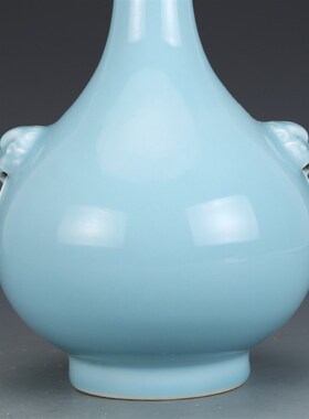 新品花瓶清乾隆瓷器天q蓝釉描金兽耳胆瓶仿古瓷古董古玩明清老瓷