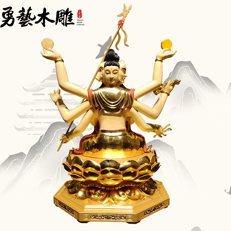 极速斗姆元君像i斗母斗姥元君神像佛木雕佛像摆件樟木手工雕刻精