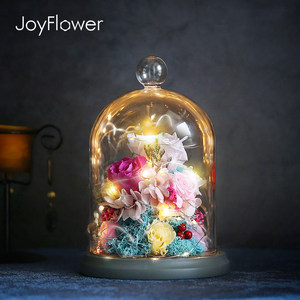 新品Joyflower永生花礼盒玻璃罩送女生L情人节礼物闺蜜玫瑰花生日
