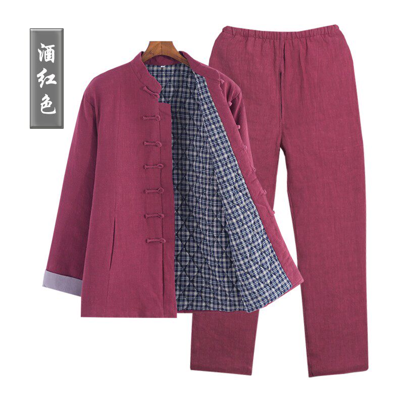新品唐装棉袄男式加厚棉服套装中老年棉I衣爷爷棉裤盘扣中国风爸