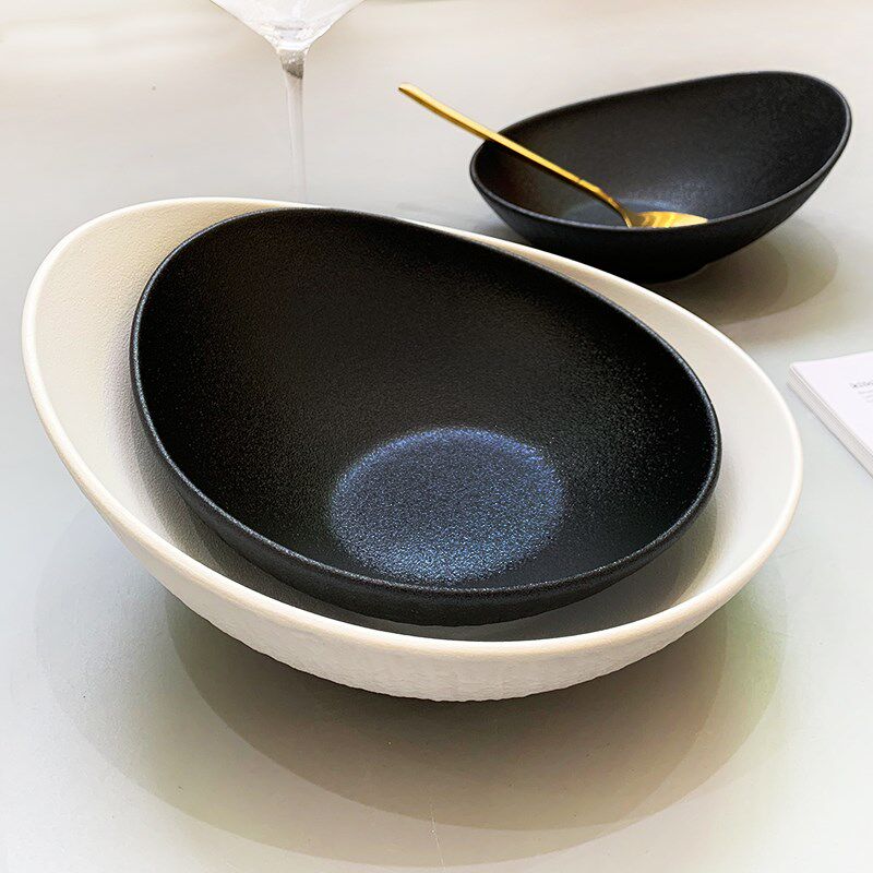 创意西餐陶瓷斜口碗磨砂黑日式刺身碗家用沙拉料R理碗个性火锅菜