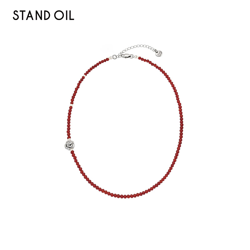韩国standoil玫瑰红玛瑙项链夏季新款小众高级女轻奢小众生日礼物