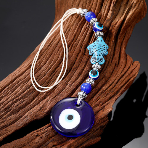 极速Blue Evil Eye Horseshoe Shape Charm KKeychain Keyring Fo
