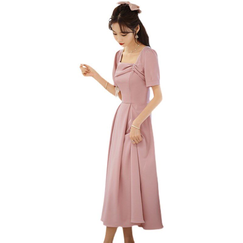 新品粉色伴娘服2025夏季v新款订婚宴仙气小个子显瘦遮肉礼服女日