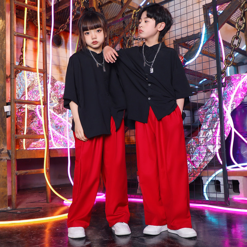 新品儿童爵士舞服装女童t台走秀演D出潮服小学生男童架子鼓表演服