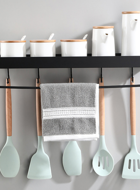 极速免打孔黑色厨房置物架  太空铝多功能厨房调味瓶X架 厨房抹布