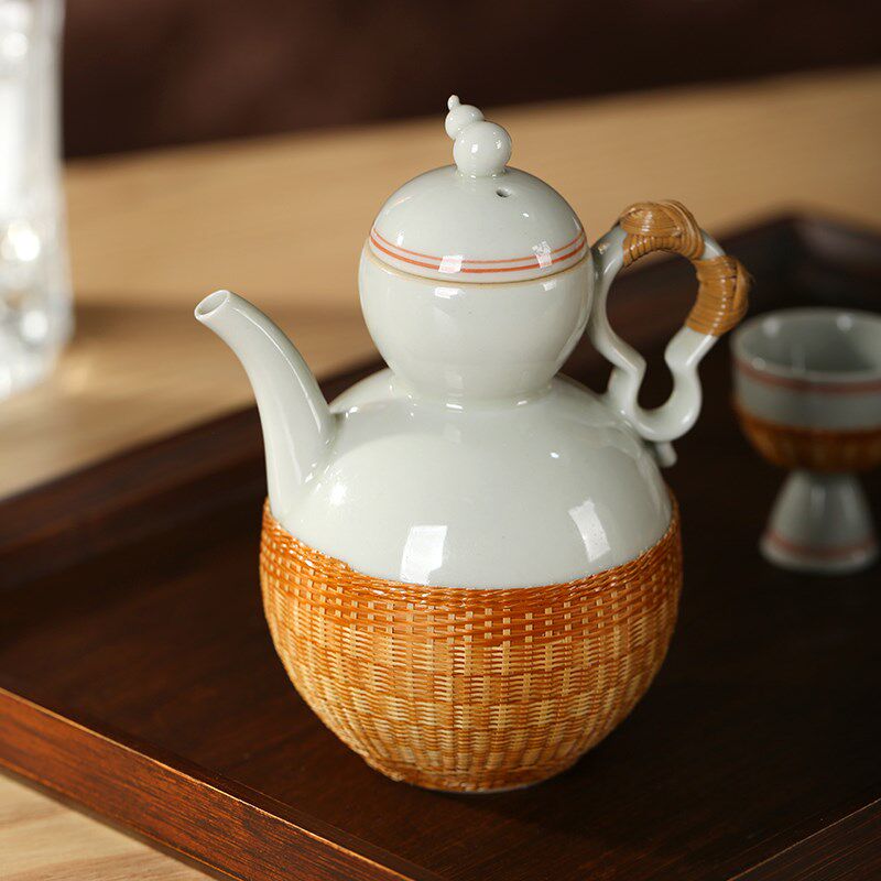 极速中式竹编茶杯酒杯套装家用z陶瓷酒具北溪堂仿古分酒器清酒壶