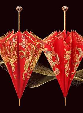 极速红色红伞结婚雨伞出嫁2021款C婚纱婚庆蕾丝陪嫁中式婚礼喜伞