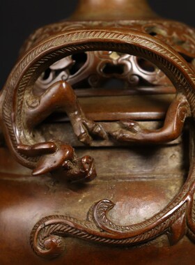 极速苏工铜香炉大号螭龙耳猴x足鼎式圆熏炉香炉摆件居家室内熏香