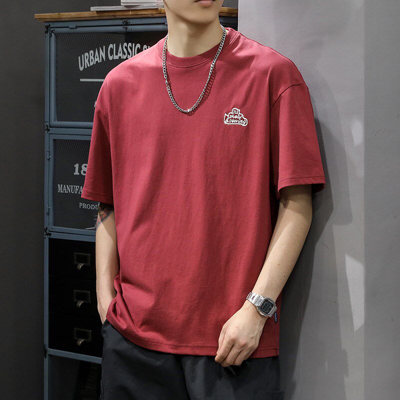 极速2025新款重磅纯棉短袖T恤男宽松红色夏季高端Rins潮牌体恤半