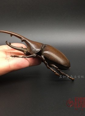 新品仿古纯铜独角仙摆件日式茶宠大号甲壳虫昆虫烟灰W缸铜虫子甲