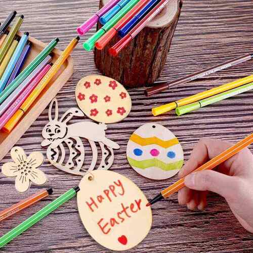 新品0506c080mm  Easter Egg Wood Slices Easter Hangibng Pen