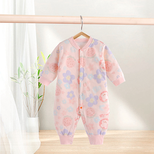 新品婴儿秋冬哈衣爬o服保暖连体衣女宝宝六个月秋衣薄棉睡衣外出