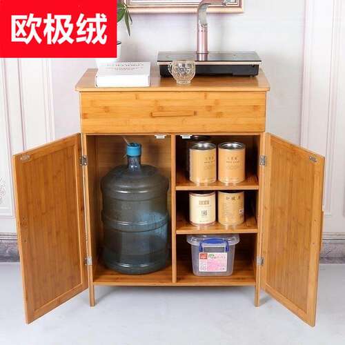 极速楠竹简易收纳柜双门茶水柜厨房收纳K柜客厅木餐柜碗盘柜整体