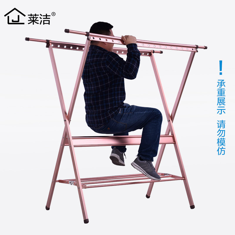 新品铝合金置地/升降晾晒衣架x型落地衣架大万P向轮移动折叠收纳
