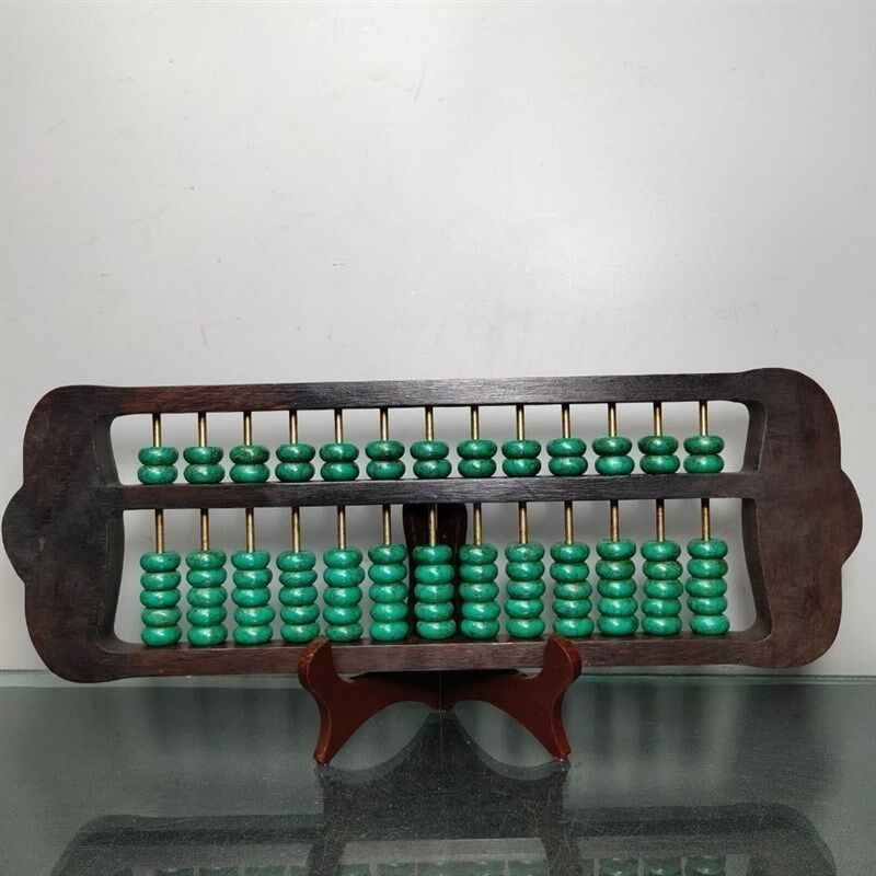 极速老木制镶宝石仿绿松石v算盘摆件古玩古董古玩杂项老货办公桌