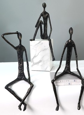 新品现代简约黑色抽象人像雕塑摆件样G板房售楼处玄关坐姿人物软