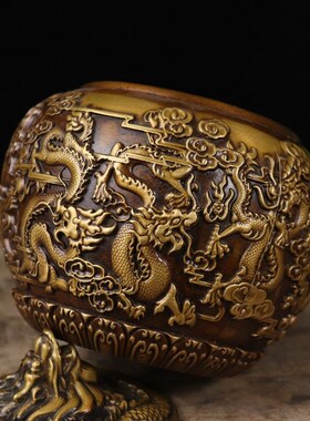 极速精铜藏经色九龙罐茶s叶罐储物罐龙缸为精铜铸造九条祥龙家居