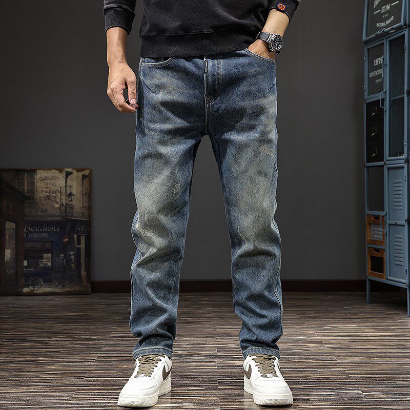 极速春秋新款美式潮牌男士牛仔裤复古水洗痞帅P锥形裤宽松大码直