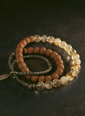 新品非鱼c之家复古民族风天然黄水晶菩提手串男 个性多层手链女手