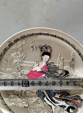 极速仿古乾d隆年制款底镀银彩绘嫦娥奔图装饰坐盘摆盘家居装饰盘