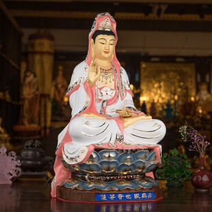 极速观音佛像家用供奉台湾盛凡铜鎏E金白衣观音菩萨客厅金童玉女