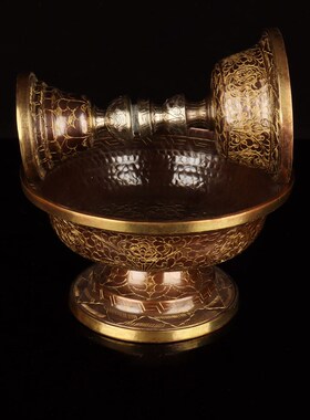 新品尼泊尔紫铜手工雕花护法杯八吉祥G图案供酒供杯家居装饰摆件