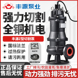 浙江丰源 污水泵380v切割抽粪排污泥沙污水污物高扬程潜水泵