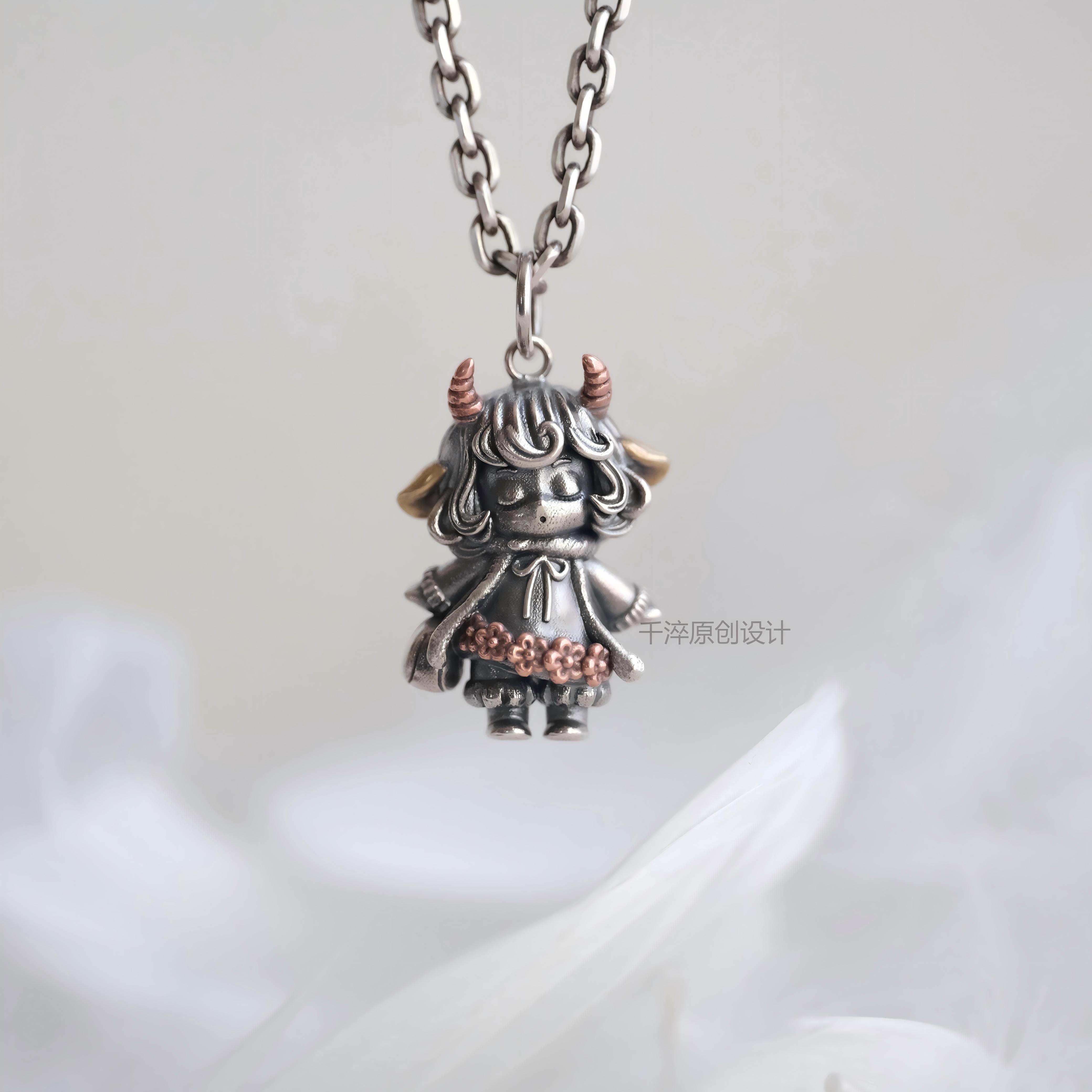 千淬原创小女孩吊坠925纯银项链