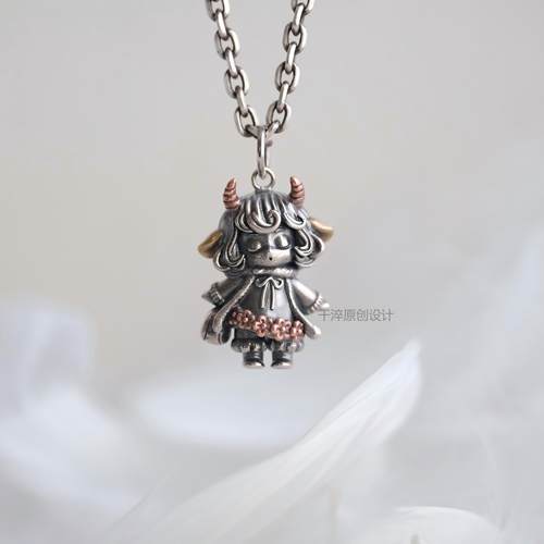 千淬原创小女孩吊坠925纯银项链