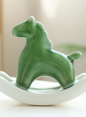 速发绿瓷陶马动物茶宠茶意茶道家居简约装饰品摆件创玩礼品