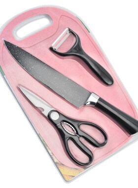 速发热销爆款不锈四套钢带菜板商超带孔黑色星点刀具刀件吸卡套装