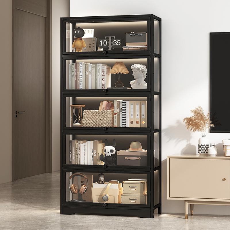 速发书架置物架落地储厅书柜客物柜一体收门防尘亚克力靠墙带纳柜