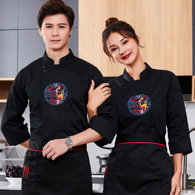 速发厨师房作服男长务高档刺绣餐饮酒店后厨工衣服服袖员厨师服