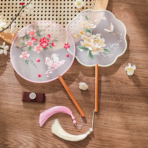 速发扇子古风双面刺绣团扇结婚新手汉服旗袍中国式娘工中风成品宫