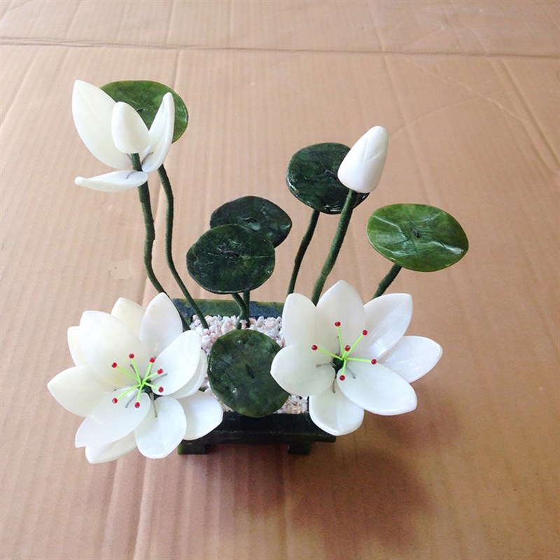 速发玉石雕刻荷花摆件 中式客厅餐厅酒柜装饰品公办室家居创意婚